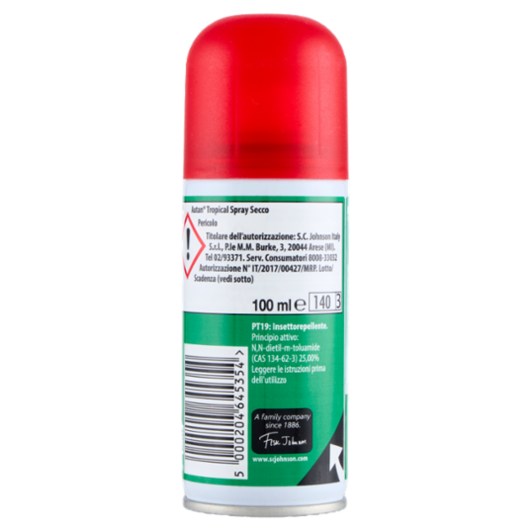 Autan Tropical Spray Secco Insetto Repellente e Antizanzare Tigre, Comuni e Tropicali, 100ml