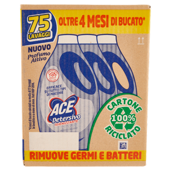 Ace Detersivo Liquido Classico Igienizzante 3 x 25 Lavaggi 3 x 1375 ml