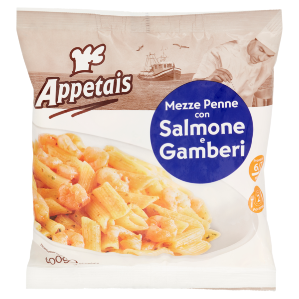 Appetais Mezze Penne con Salmone e Gamberi Surgelate 600 g
