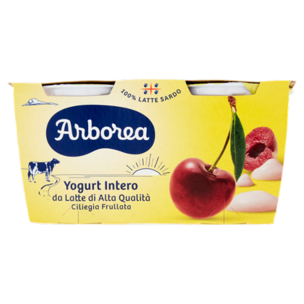 Arborea Yogurt Intero da Latte di Alta Qualità Ciliegia Frullata 2 x 125 g