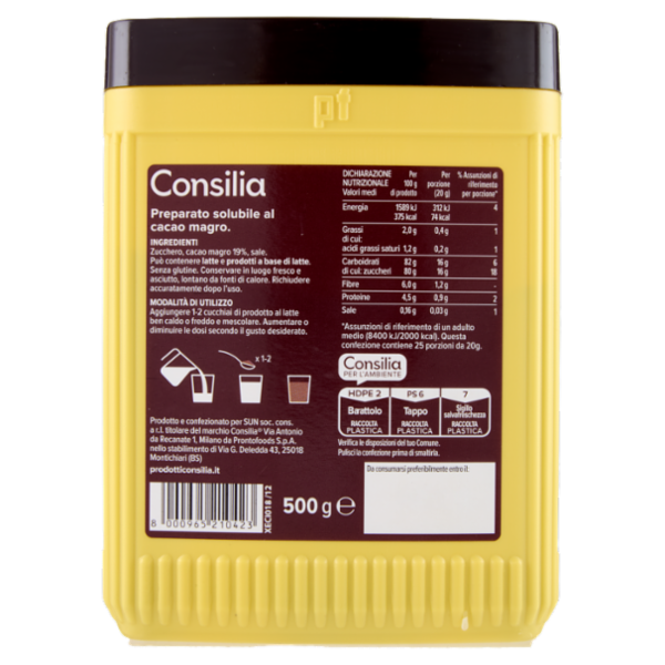 Consilia Saper Scegliere Preparato per Bevanda Gusto Cioccolato 500 g