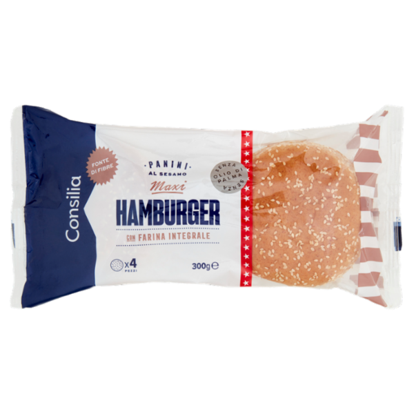 Consilia Panini per Maxi Hamburger al Sesamo con Farina Integrale 4x75 g