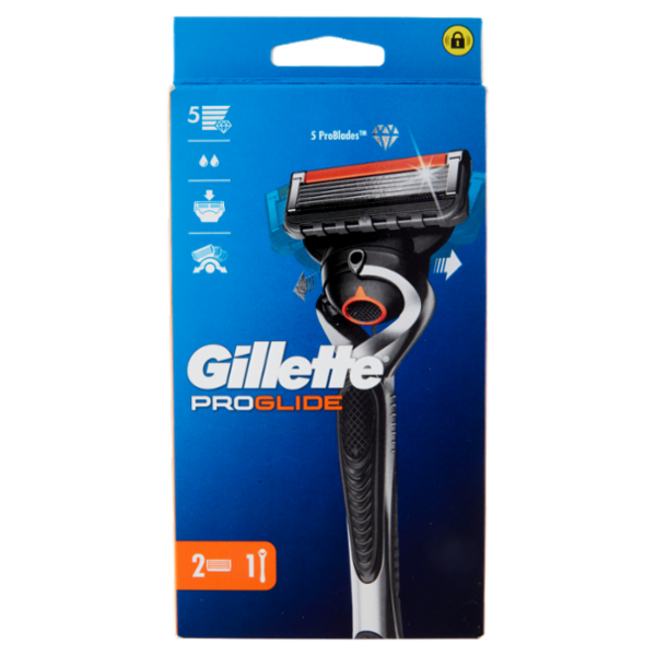 Gillette Proglide Rasoio da Uomo Manico + Lamette di Ricambio, 2 Ricariche