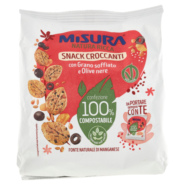 Misura Natura Ricca Snack Croccanti con Grano soffiato e Olive nere 7 x 32 g