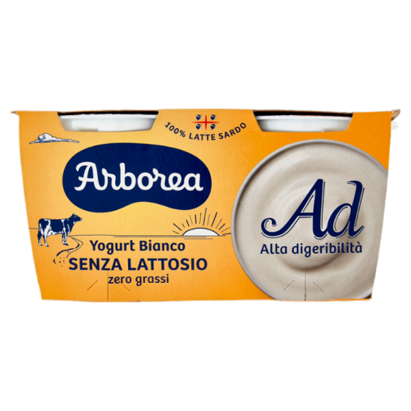 Arborea Ad Alta digeribilità Yogurt Bianco Senza Lattosio zero grassi 2 x 125 g