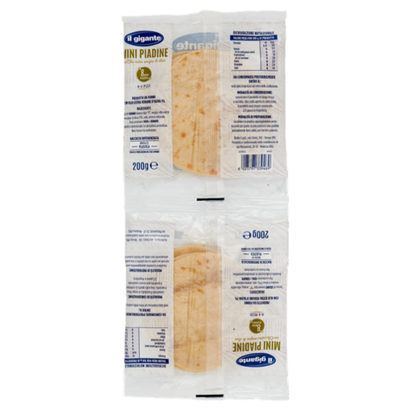 IL GIGANTE Mini Piadine con Olio extra vergine di oliva 8 Mini Piadine 200+200 g