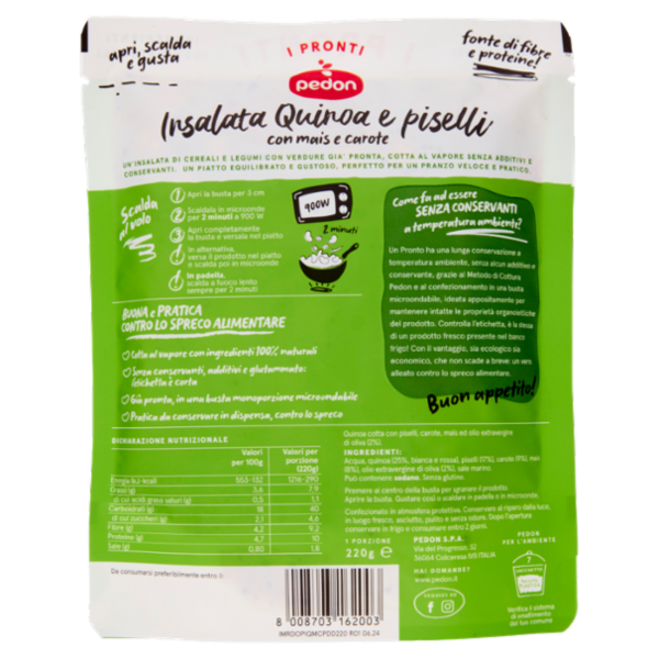 pedon I Pronti Quinoa e Piselli con mais e carote 220 g