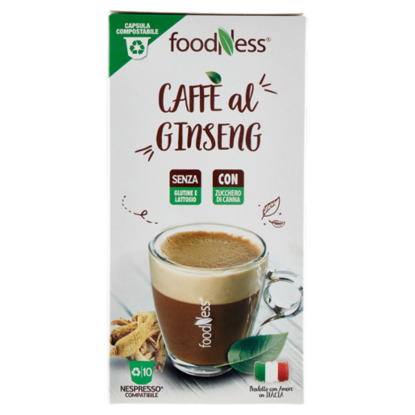 foodNess Caffè al Ginseng Compostabile Nespresso Compatibile 10 x 8 g