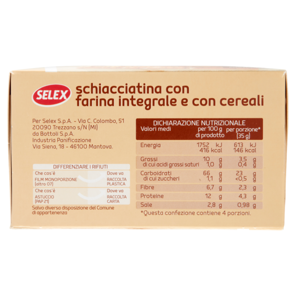 Selex Schiacciatina Integrale ai Cereali 4 Porzioni da 36 g 140g
