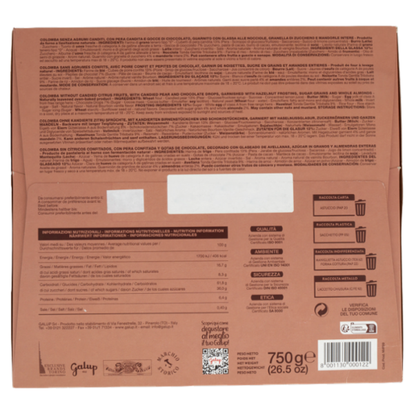 Galup la Colomba Pere e Cioccolato con Glassa alle Nocciole 750 g