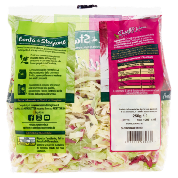 Bontà di Stagione Duetto Julienne Radicchio Rosso e Pan di Zucchero 250 g