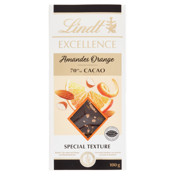 Lindt Excellence Tavoletta Cioccolato Fondente Arancia e Mandorle 100 g