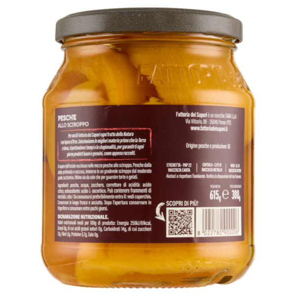 Fattoria dei Sapori Pesche Italiane allo Sciroppo 615 g