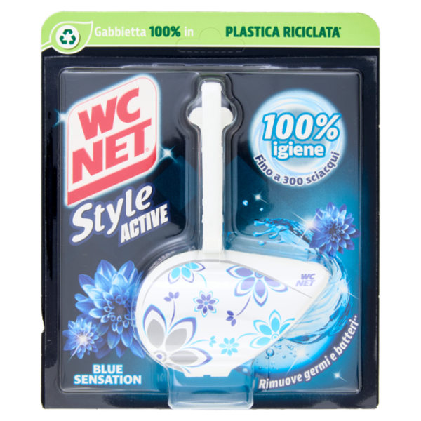 Wc Net - Tavoletta Style Active, Detergente Igienizzante Solido per WC, Blue Sensation, 1 Pezzo