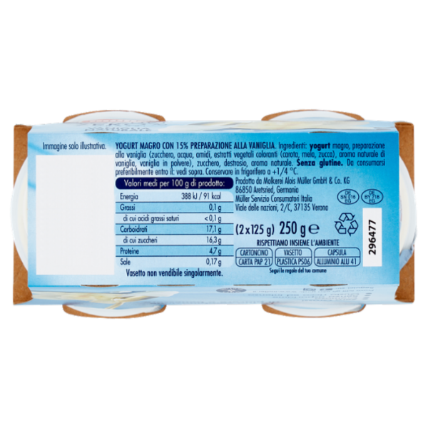 müller Yogurt Zero% Grassi Vaniglia Naturale 2 x 125 g