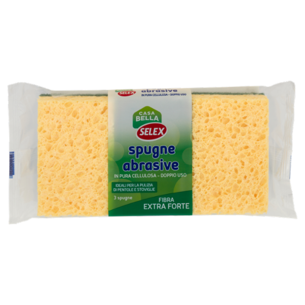 Selex Casa Bella Spugne Abrasive in Pura Cellulosa Doppio Uso 3 pezzi