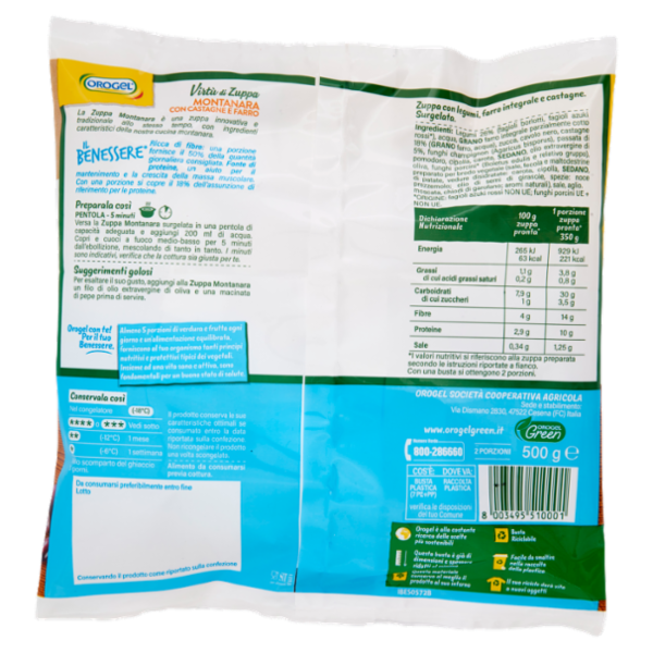 Orogel Il Benessere Virtù di Zuppa Montanara con Castagne e Farro Surgelati 500 g