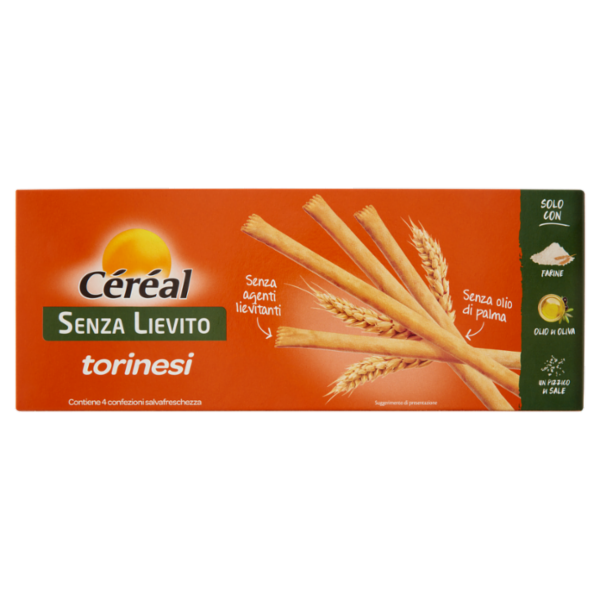 Céréal Grissini Torinesi Senza Lievito e agenti lievitanti, con olio d'oliva - 4 confezioni x 50 g
