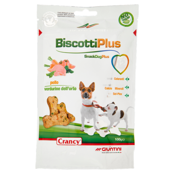 Giuntini Crancy BiscottiPlus per cani di piccola e media taglia con pollo e verdurine dell'orto 100g