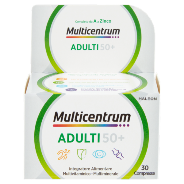 Multicentrum Adulti 50+ Vitamina C, D, E, Fosforo Integratore Multivitaminico Completo 30 cpr 37 g