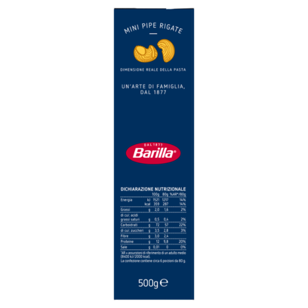 Barilla Pasta Piccolini Mini Pipe Rigate 100% grano italiano 500 g
