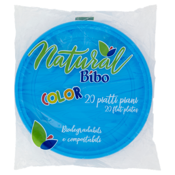 Natural Bibo Color piatti piani Azzurri Biodegradabili e compostabili 20 pz