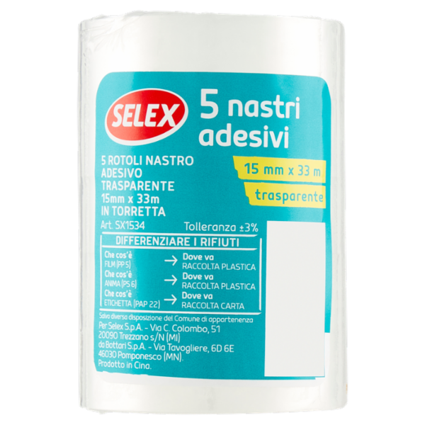 Selex Nastro Adesivo 15 mm x 33 m Trasparente 5 pezzi