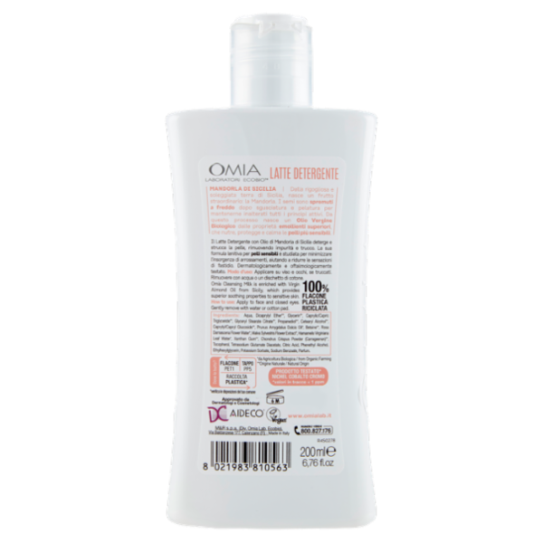 Omia Laboratori Ecobio Latte Detergente Pelli Sensibili mandorla di Sicilia 200 ml