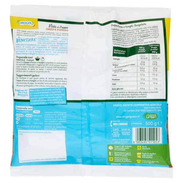 Orogel Il Benessere Virtù di Zuppa Orzo e Funghi Porcini e Champignon Surgelati 500 g