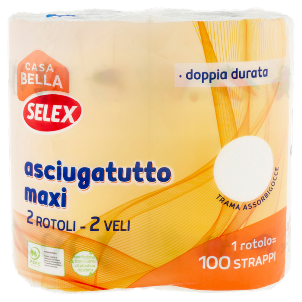 Selex Asciugatutto 2 Veli Maxi Rotolo 100 Strappi 2 Rotoli