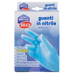 Selex Casa Bella Guanti Monouso In Nitrile Misura Piccola (6-6,5) Dispenser 40 Pezzi