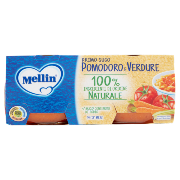 MELLIN Primo Sugo per la preparazione di pastine, Pomodoro e Verdure 2 x 80 g