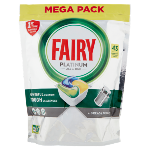 Fairy Platinum Pastiglie Lavastoviglie 43 Caps, Detersivo Limone