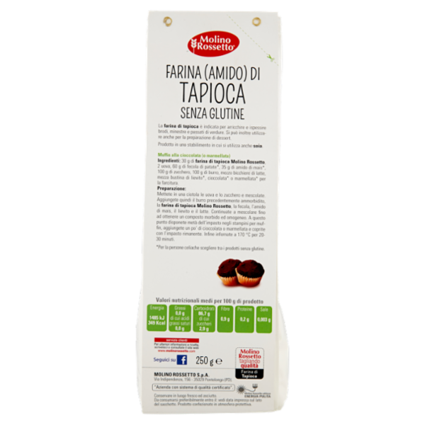 Molino Rossetto Farine Speciali Farina (Amido) di Tapioca Senza Glutine 250 g
