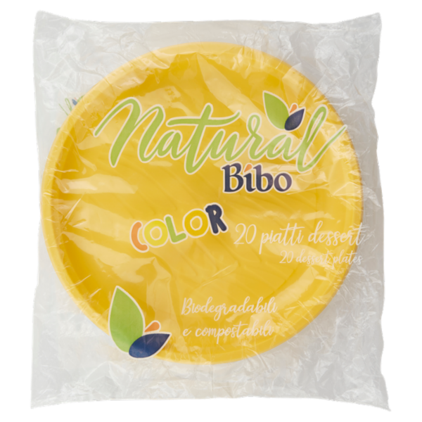 Natural Bibo Color piatti dessert Gialli Biodegradabili e compostabili 20 pz