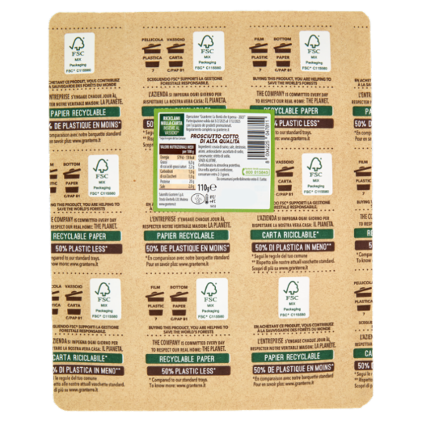 GranTerre Gran Tenerone Prosciutto Cotto di Alta Qualità 110 g