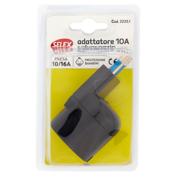 Selex Adattatore Semplice Salvaspazio Spina 10A + 1 Presa Bivalente 10-16A(Ted) Nero