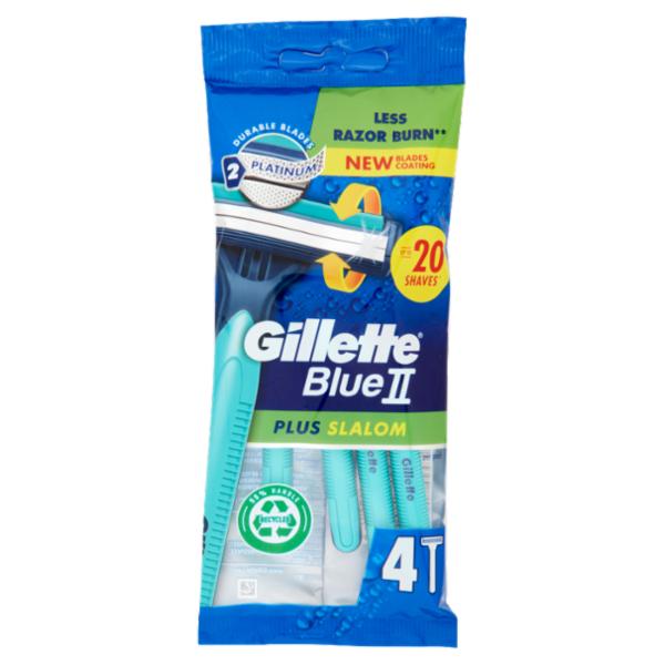 Gillette Blue II Plus Slalom Rasoio da Uomo Usa e Getta a 2 Lame con Testina Oscillante, 4 Rasoi