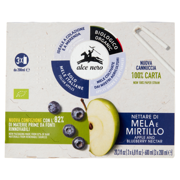 alce nero Nettare di Mela e Mirtillo 3 x 200 ml