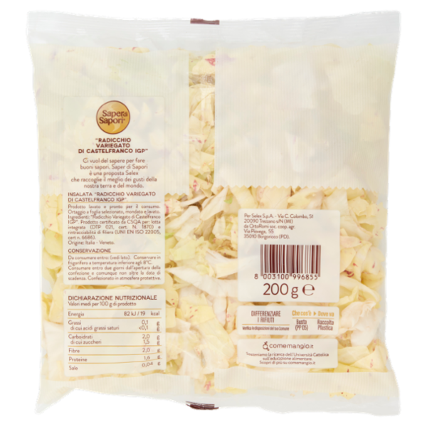 Selex Saper di Sapori Radicchio Variegato e di Treviso I.G.P. Lavato e Pronto per il Consumo 200 g