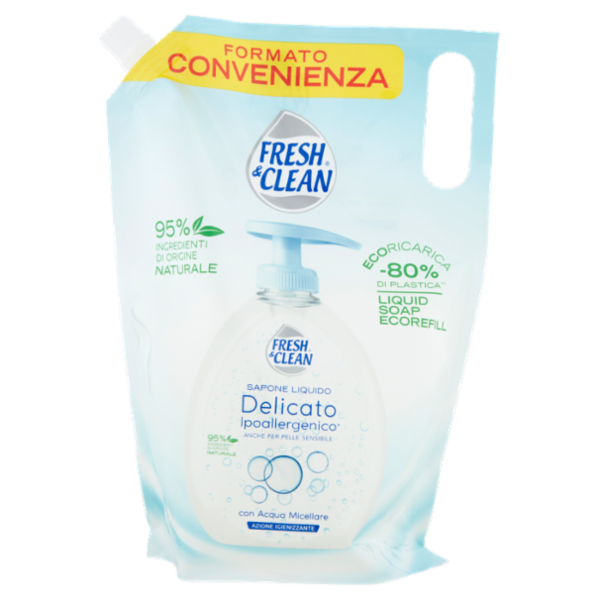 Fresh & Clean Sapone Liquido Delicato Ipoallergenico* con Acqua Micellare Ecoricarica 1000 ml