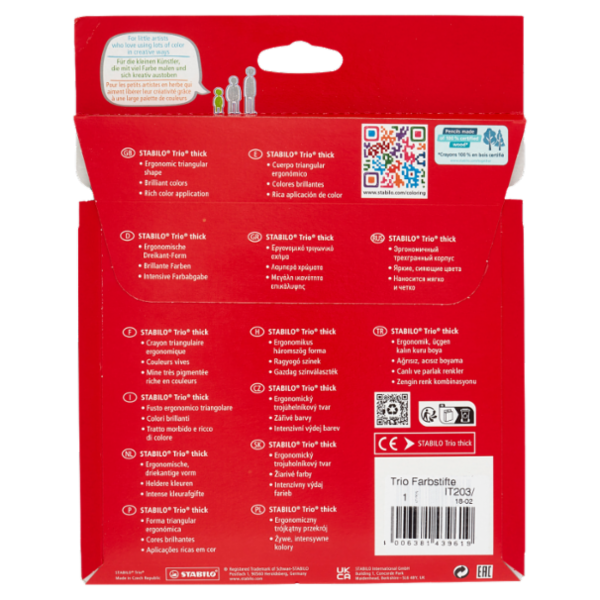 STABILO Trio thick matite colorate triangolari ed ergonomiche - astuccio da 13 pz. + 5 pz. gratis