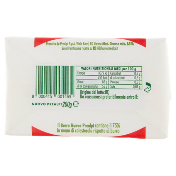 prealpi Nuovo Prealpi il burro a ridotto contenuto di colesterolo 200 g