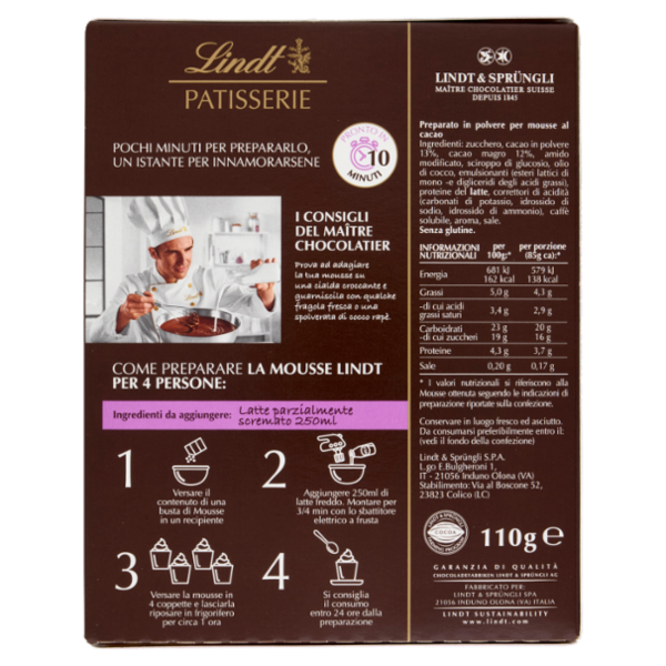 Lindt Mousse Preparato per dolci Cioccolato fondente 110 g