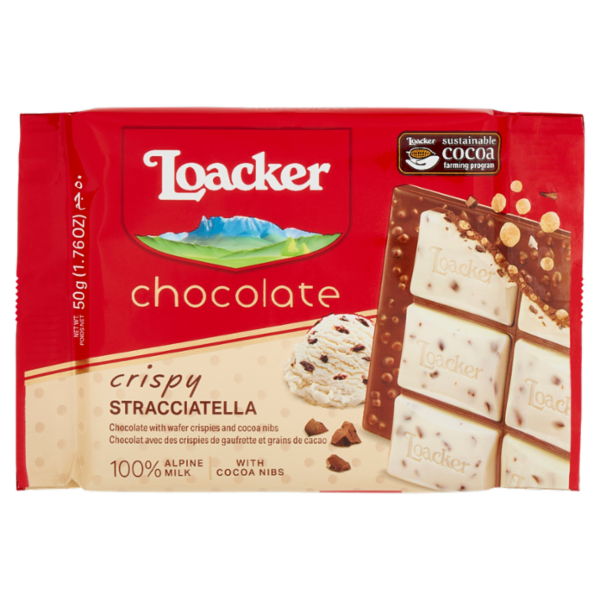Loacker Duality Stracciatella Cioccolato al latte, wafer crispies, bianco con granella di cacao 50g