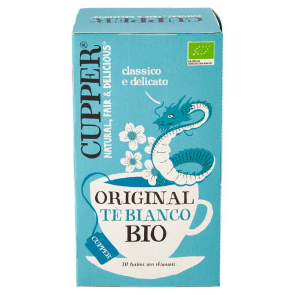 CUPPER Tè Bianco Biologico, Antiossidante, Gusto Classico e Delicato, 20 Bustine 34 g