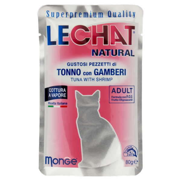 LeChat Natural Gustosi Pezzetti di Tonno con Gamberi 80 g
