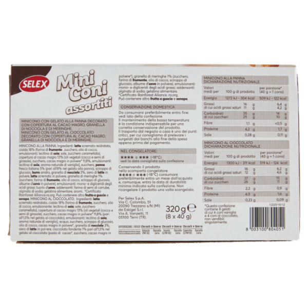 Selex 8 Miniconi di Gelato Assortiti 320 g