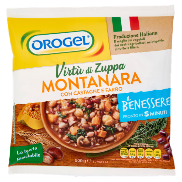 Orogel Il Benessere Virtù di Zuppa Montanara con Castagne e Farro Surgelati 500 g