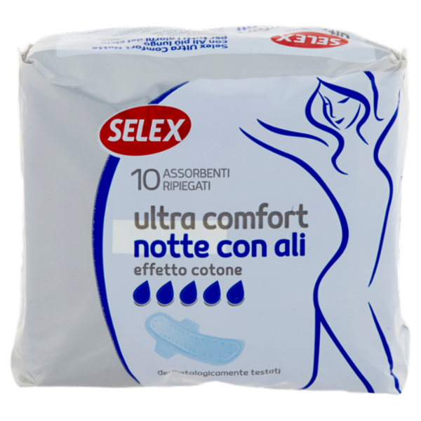 Selex Assorbenti Ultra Confort Notte con Ali Effetto Cotone in Bustine Singole 10 pezzi